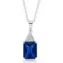 Sterling Silver Simulated Blue and White Sapphire Emerald Cut Pendant Necklace and Stud Earring Jewelry Set Sterling Silver Simulated Blue and White Sapphire Emerald Cut Pendant Necklace and Stud Earring Jewelry Set
