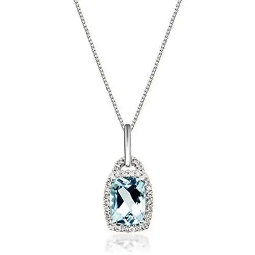 Gin & Grace 10K White Gold Natural Diamond (I1,I2) & Genuine Aquamarine Pendant for Women Gin & Grace 10K White Gold Natural Diamond (I1,I2) & Genuine Aquamarine Pendant for Women