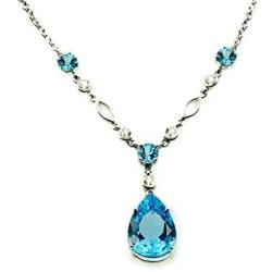 RB Gems Sterling Silver 925 Necklace Genuine Gemstone Pear 18X13 mm, Rhodium-Plated Finish