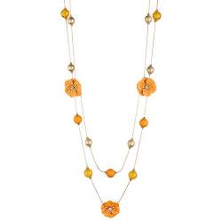 Nicole Miller New York Long Hawaiian Style Summer Orange Floral Rosegold Chain Necklace