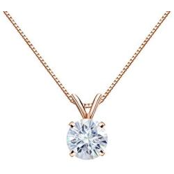 1/2 to 3 1/2 Carat Round Moissanite Solitaire Pendant Necklace in 14k Gold (H-I, cttw) 4-Prong 16 to 18 Inch Adjustable Chain Spring Ring by Diamond Wish