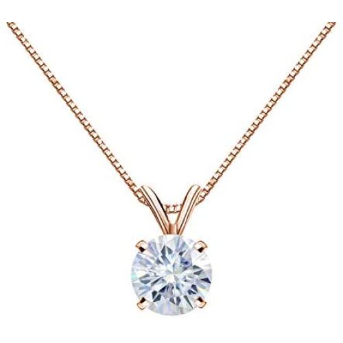 1/2 to 3 1/2 Carat Round Moissanite Solitaire Pendant Necklace in 14k Gold (H-I, cttw) 4-Prong 16 to 18 Inch Adjustable Chain Spring Ring by Diamond Wish