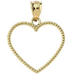 Elegant Two-Sided Beaded Open Heart Charm Pendant (0.9'') in 10k Yellow Gold