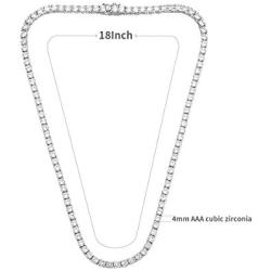 MDFUN Tennis Chain 18K White Gold Plated | 4.0mm 5.0mm Round Cubic Zirconia Cut Tennis Necklace for Women and Men (3 Style of Clasp)