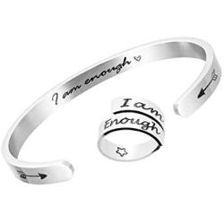 misola Women Inspirational Bracelets Ring Suit Gifts for Best Friend Personalized Stainless Steel Adjustable Twist Gift for Birthday Graduation Jewelry