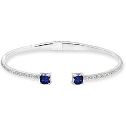 Sterling Silver Genuine and Created Gemstone & Synthetic White Sapphire Cushion-Cut Dainty Cuff Bangle Bracelet