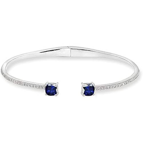 Sterling Silver Genuine and Created Gemstone & Synthetic White Sapphire Cushion-Cut Dainty Cuff Bangle Bracelet