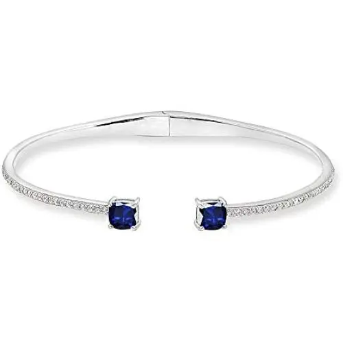 Sterling Silver Genuine and Created Gemstone & Synthetic White Sapphire Cushion-Cut Dainty Cuff Bangle Bracelet Sterling Silver Genuine and Created Gemstone & Synthetic White Sapphire Cushion-Cut Dainty Cuff Bangle Bracelet