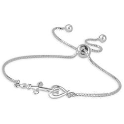 LeCalla Sterling Silver Jewelry Cross Religious Adjustable Bracelet for Women Teen