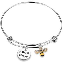 WUSUANED Honey Bee Bracelet Bee Happy Inspirational Jewelry Gift for Bee Lover