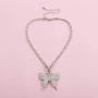 NSLS Sparkly Big Butterfly Pendant Necklaces for Women Girls Layered Gold Silver Hip Hop Chain Rhinestone Choker Necklace Party Jewelry Gifts
