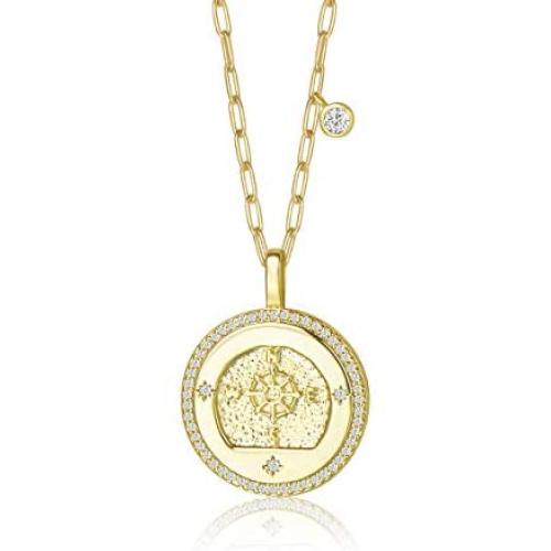 AGVANA 14K Yellow Gold Plated 925 Sterling Silver Coin Cross Compass Bee Heart Pendant Necklace Dainty Jewelry Gifts for Women Her Girls Girlfriend Wife Friend Sister with Gift Box, 16+2 Inch Extender