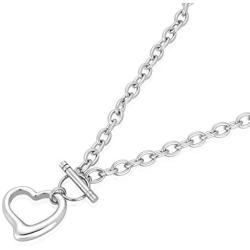 ELYA Stainless Steel Cable Chain Open Heart Toggle Necklace - 18 Inches