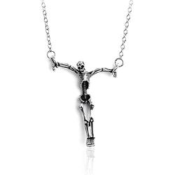 Tattooshe Skeleton Skull Necklace Gothic Pendant Men Women Biker Jewelry Human Silver Zombie Charm