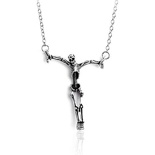Tattooshe Skeleton Skull Necklace Gothic Pendant Men Women Biker Jewelry Human Silver Zombie Charm