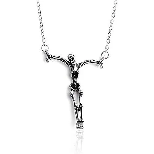Tattooshe Skeleton Skull Necklace Gothic Pendant Men Women Biker Jewelry Human Silver Zombie Charm