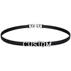 U7 Thick Choker for Women Girls Punk Gothic Jewelry Custom Any Initials Name Charm Personalized Black PU Leather Choker Collar Necklaces, Adjustable, with Gift Box