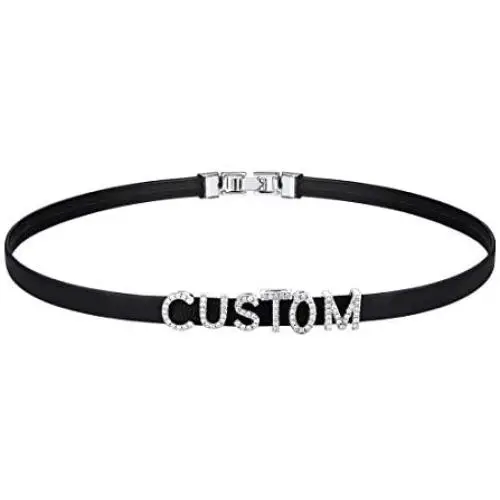 U7 Thick Choker for Women Girls Punk Gothic Jewelry Custom Any Initials Name Charm Personalized Black PU Leather Choker Collar Necklaces, Adjustable, with Gift Box