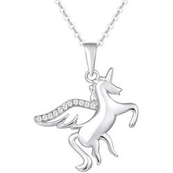 FANCIME Sterling Silver Flying Horse Unicorn Pendant Necklace CZ Cubic Zirconia Angel Wing Necklace Fine Dinty Animals Jewelry for Mom Women Teen Girls,16+ 2'' Extender