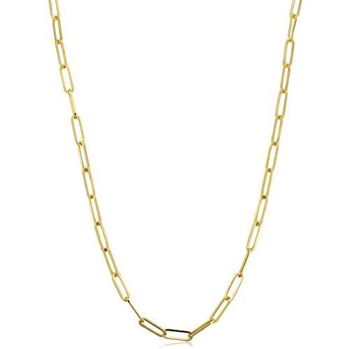 14k Yellow Gold Paperclip Chain Necklace, 3mm