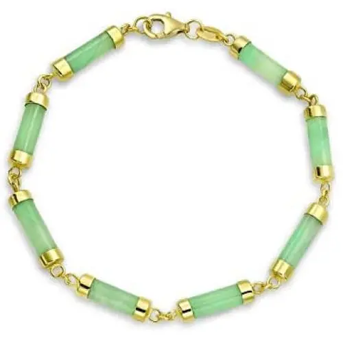 Asian Style Green Dyed Jade Bar Link Bracelet For Women 14K Gold Plated 925 Sterling Silver Asian Style Green Dyed Jade Bar Link Bracelet For Women 14K Gold Plated 925 Sterling Silver