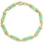 Asian Style Green Dyed Jade Bar Link Bracelet For Women 14K Gold Plated 925 Sterling Silver