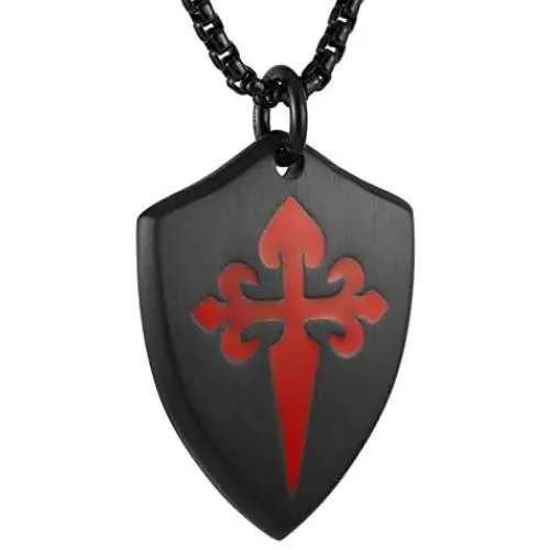 HZMAN Knights Templar Red St. James Cross Shield Stainless Steel Pendant Necklace with 22+2 inch Chain HZMAN Knights Templar Red St. James Cross Shield Stainless Steel Pendant Necklace with 22+2 inch Chain