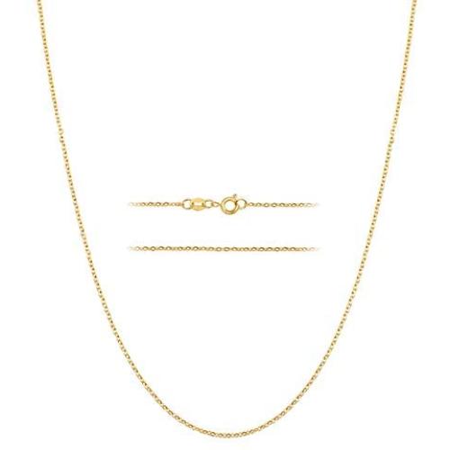 BEBEWO 14K Yellow Gold 1mm, 1.35mm Cable Chain Necklace for Women, Solid Gold Spring Clasp O Cable Chain Necklace 16inch-24inch