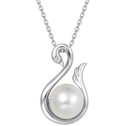 FANCIME Pearl Necklace 9-10mm Genuine Freshwater Pearl in Sterling Silver Birthstone Necklace for Women Heart Necklace June Birthstone Fine Jewelry for Women