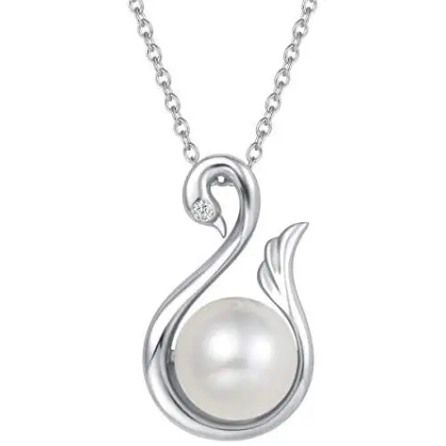 FANCIME Pearl Necklace 9-10mm Genuine Freshwater Pearl in Sterling Silver Birthstone Necklace for Women Heart Necklace June Birthstone Fine Jewelry for Women