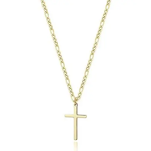 TASBERN Cross Necklace for Men 14K Gold Filled Stainless Steel Polished Plain Cross Pendant Necklace Simple Religious Jewelry Gift for Son Boy TASBERN Cross Necklace for Men 14K Gold Filled Stainless Steel Polished Plain Cross Pendant Necklace Simple Religious Jewelry Gift for Son Boy