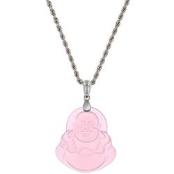 Laughing Buddha Light Pink Jade Pendant Necklace Rope Chain Genuine Certified Grade A Jadeite Jade Hand Crafted, Pink Jade Necklace, 14k White Gold Finish Laughing Jade Buddha Necklace, Pink Jade Medallion Silver Rope Chain Necklace, Mens Jewelry, Buddha 