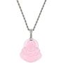 Laughing Buddha Light Pink Jade Pendant Necklace Rope Chain Genuine Certified Grade A Jadeite Jade Hand Crafted, Pink Jade Necklace, 14k White Gold Finish Laughing Jade Buddha Necklace, Pink Jade Medallion Silver Rope Chain Necklace, Mens Jewelry, Buddha 