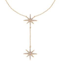 Savlano 14K Gold Plated Cubic Zirconia Round Cut Starburst 18 Inches Pendant Chain Necklace for Women & Girls