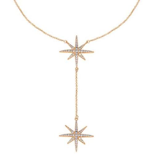 Savlano 14K Gold Plated Cubic Zirconia Round Cut Starburst 18 Inches Pendant Chain Necklace for Women & Girls