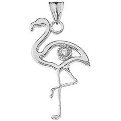 Fine Sterling Silver Diamond Flamingo Outline Charm Pendant