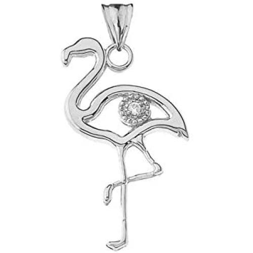 Fine Sterling Silver Diamond Flamingo Outline Charm Pendant