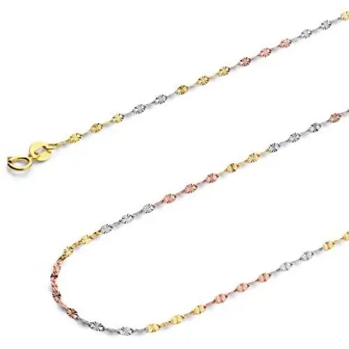 Wellingsale 14k Tri 3 Color Gold Polished Solid 1.5mm Stamp Mirror Star Diamond Cut Chain Necklace Wellingsale 14k Tri 3 Color Gold Polished Solid 1.5mm Stamp Mirror Star Diamond Cut Chain Necklace