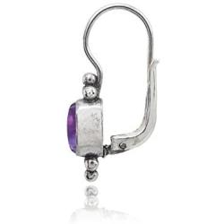 Sterling Silver Simulated Gemstone Oval Bezel-Set Bali Bead Leverback Drop Earrings