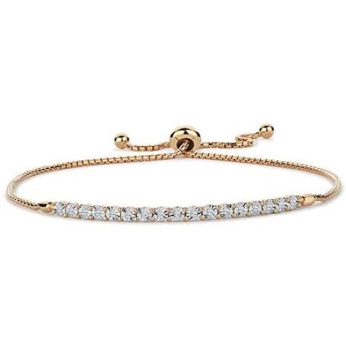 Tirafina Sterling Silver Diamond 1/10th CTTW Adjustable Bolo Bracelet, Easy-On Easy-Off, Wrist Size 6”, 7” and 8” Colors Silver, Rose Gold and Yellow Gold