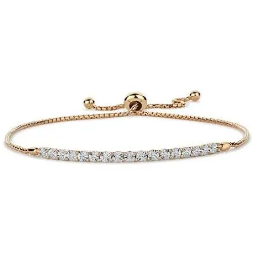 Tirafina Sterling Silver Diamond 1/10th CTTW Adjustable Bolo Bracelet, Easy-On Easy-Off, Wrist Size 6”, 7” and 8” Colors Silver, Rose Gold and Yellow Gold