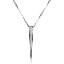 Rhodium Plated Sterling Silver Pave Vertical Bar Pendant Necklace 18 Inch