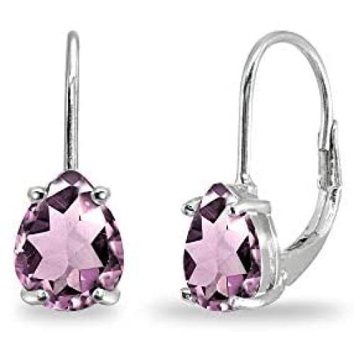 Sterling Silver Genuine, Simulated or Created Gemstone 7x5mm Teardrop Dainty Leverback Earrings
