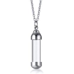 Cupimatch Glass Openable Perfume Container Vial Tube Necklace Chain, Stainless Steel Urn Keepsake Cremation Ashes Memorial Pendant Necklace Jewelry