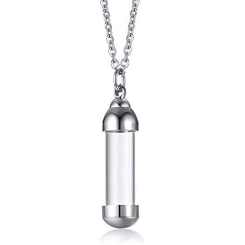 Cupimatch Glass Openable Perfume Container Vial Tube Necklace Chain, Stainless Steel Urn Keepsake Cremation Ashes Memorial Pendant Necklace Jewelry