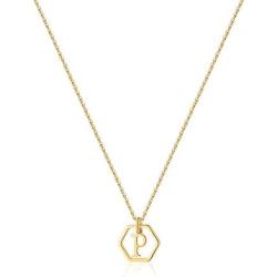MONOZO Hexagon Initial Necklace for Women, 14k Gold Filled Letter Pendant Necklace Dainty Personalized Alphabet 26 Monogram Initial Necklace for Girls Jewelry Gifts