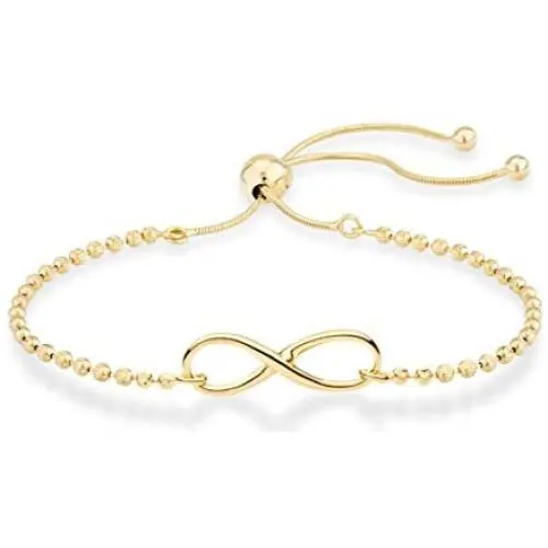 Miabella 925 Sterling Silver Infinity Adjustable Bolo Beaded Ball Chain Bracelet for Women Teen Girls, Choice of 18K Gold Plated or Silver Made in Italy