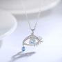 DIOFRG S925 Sterling Silver Protective Evil Eye Teardrop Necklace Natural Blue Cubic Zirconia Pendant for Women Girls Good Lucky Gifts Jewelry