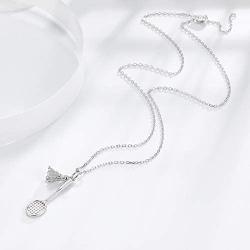 ruofengpuzi 925 Sterling Silver Badminton Racket Necklace Clavicle Chain Pendant Jewelry Girls Valentines Day Gift Box