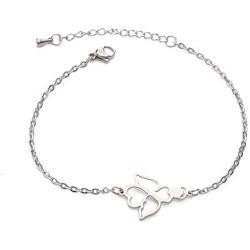 Angel Bracelet Anklet Stainless Steel Hollow Cute Angel Wing Lotus Flower Floral Bracelet for Women Teen Girls Jewelry Graduation Gift